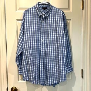 Men’s lands and blue white plaid button down shirt, 17 1/2–33 traditional fit